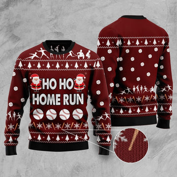 FUNSTUFFPRINT Baseball Hoho Home Run Ugly Christmas Sweater, Christmas Sweater, Ugly Sweater, Funny Xmas Sweaters Ugly Sweater