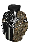 FUNSTUFFPRINT Personalized Fishing 3D All Over Hoodie Bass Fishing US Flag Lake 3D Hoodie and Zip Hoodie