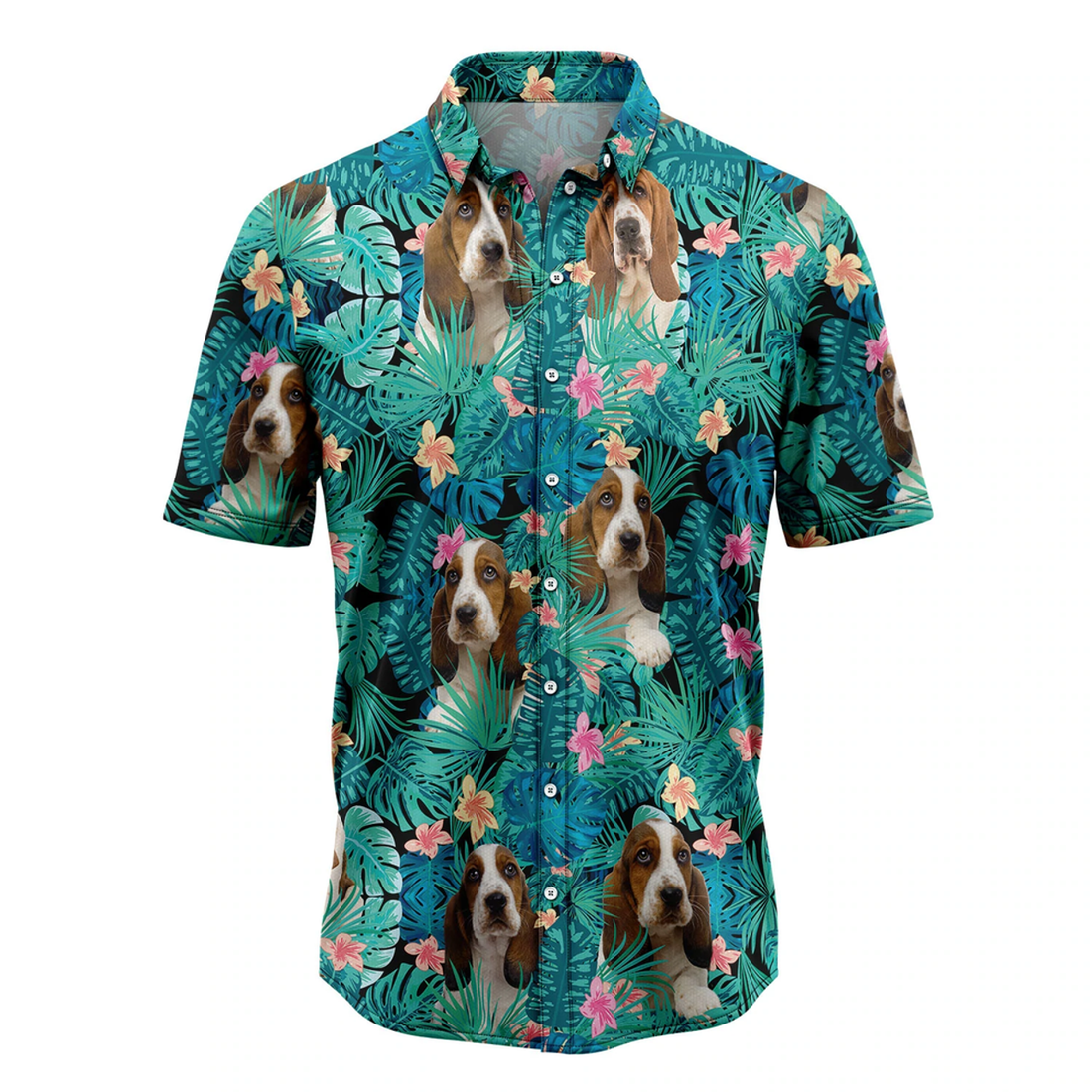 Basset Hound Tropical Hawaiian Shirt, Summer Hawaiian Shirts for Men, Aloha Beach Shirt