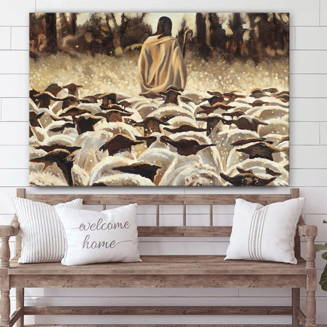 Jesus Leading A Flock Of Sheep Canvas Poster - Be Ye Followers Of Me Canvas - Jesus Christ Canvas Art - Christian Wall Decor 