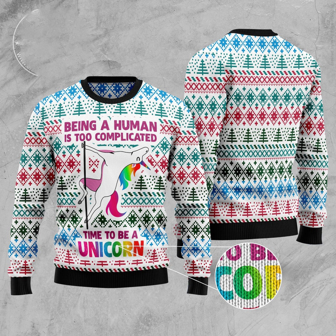 FUNSTUFFPRINT Be A Unicorn Ugly Christmas Sweater, Christmas Sweater, Ugly Sweater, Funny Xmas Sweaters Ugly Sweater