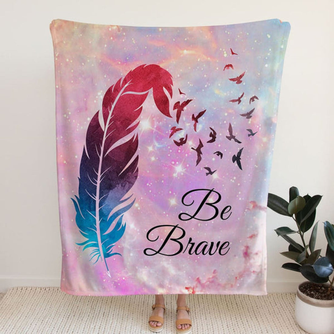 FUNSTUFFPRINT Be Brave Fleece Blanket - Christian Blanket - Bible Verse Blanket