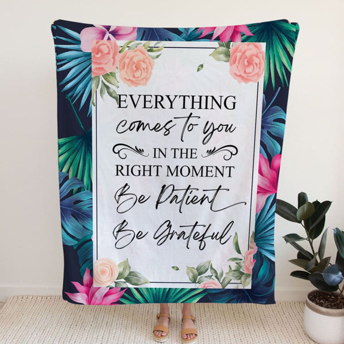 FUNSTUFFPRINT Be Patient Be Grateful Fleece Blanket - Christian Blanket - Bible Verse Blanket
