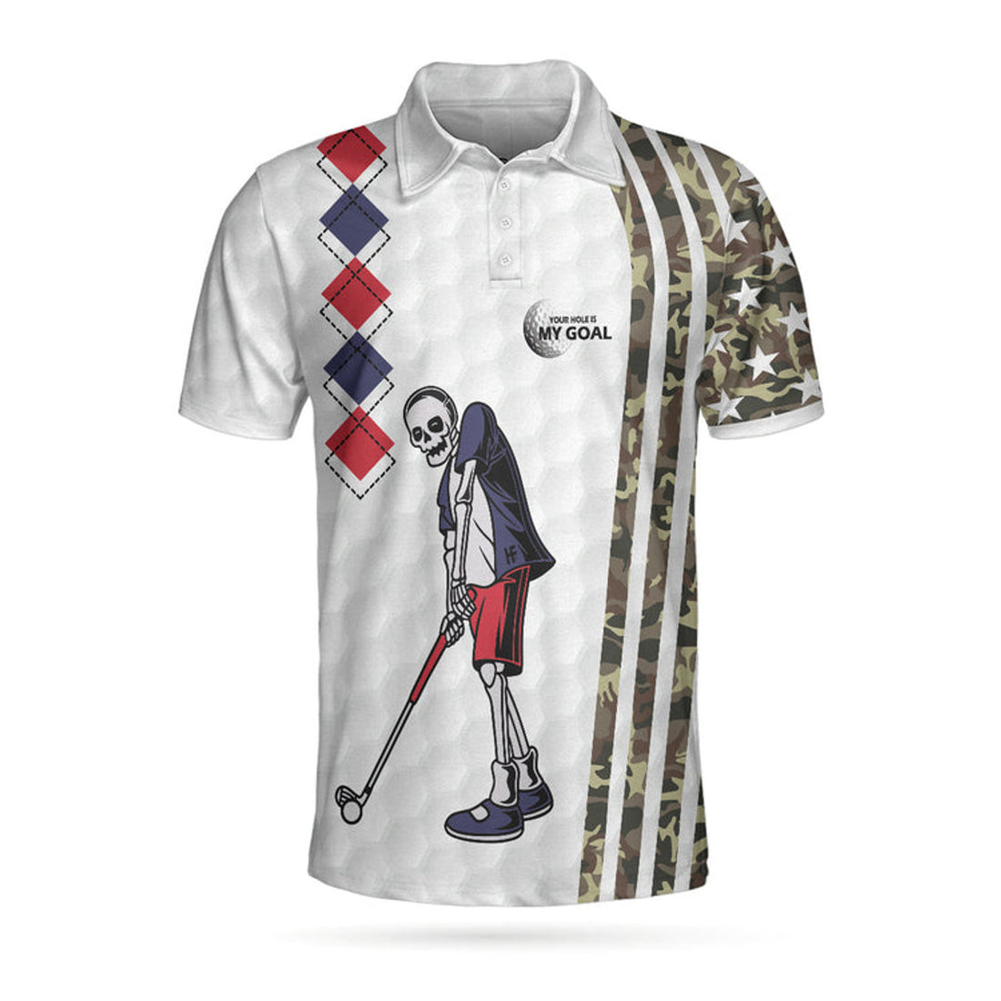 Be Skull And Goal Camouflage Polo Shirt, Your Hole Is My Goal Stripes Pattern Shirt, Camo Golf Shirt For Men
