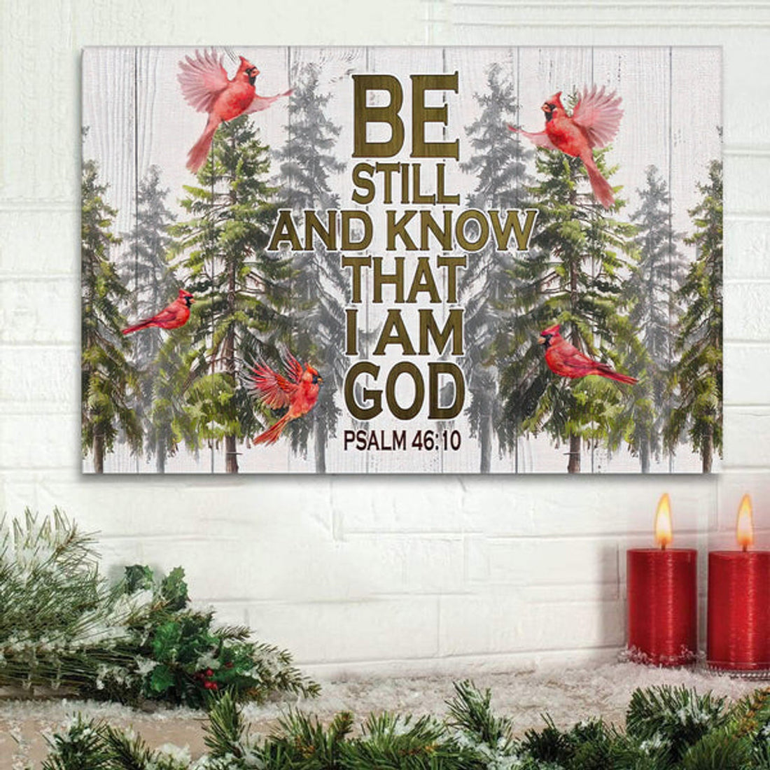 Be Still And Know Cardinal Bird Christmas Wall Art Canvas Decoration - Religious Canvas Painting