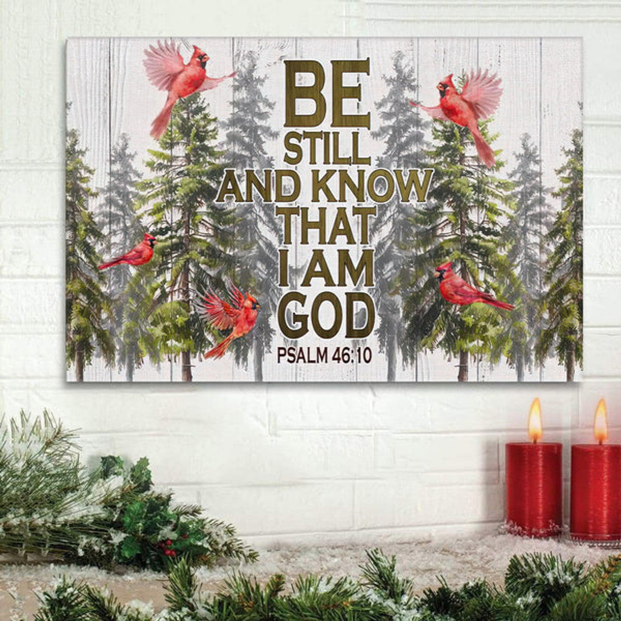 Be Still And Know Cardinal Bird Christmas Wall Art Canvas Decoration - Religious Canvas Painting