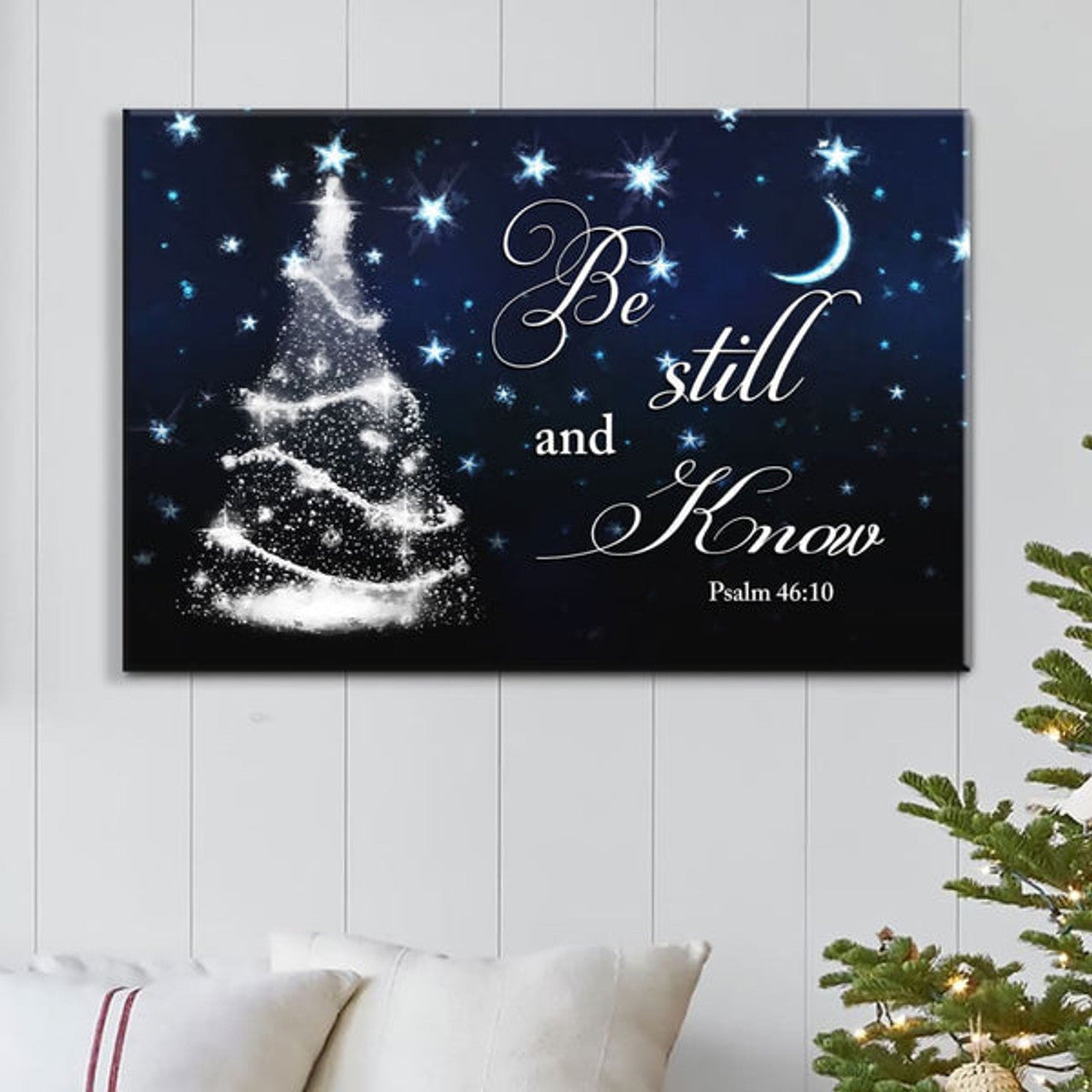 Be Still And Know Psalm 4610 Christmas Tree Wall Art Canvas - Religious Wall Decor