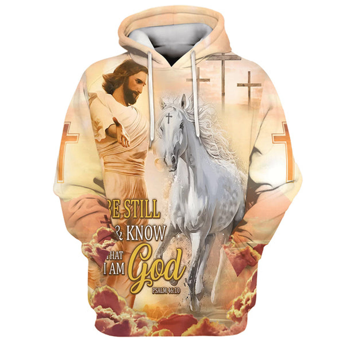 FUNSTUFFPRINT 3D Be Still And Know That I Am God Hoodie Jesus And White Horse Hoodies Jesus Hoodie Men & Women Christian 3D Hoodie and Zip Hoodie