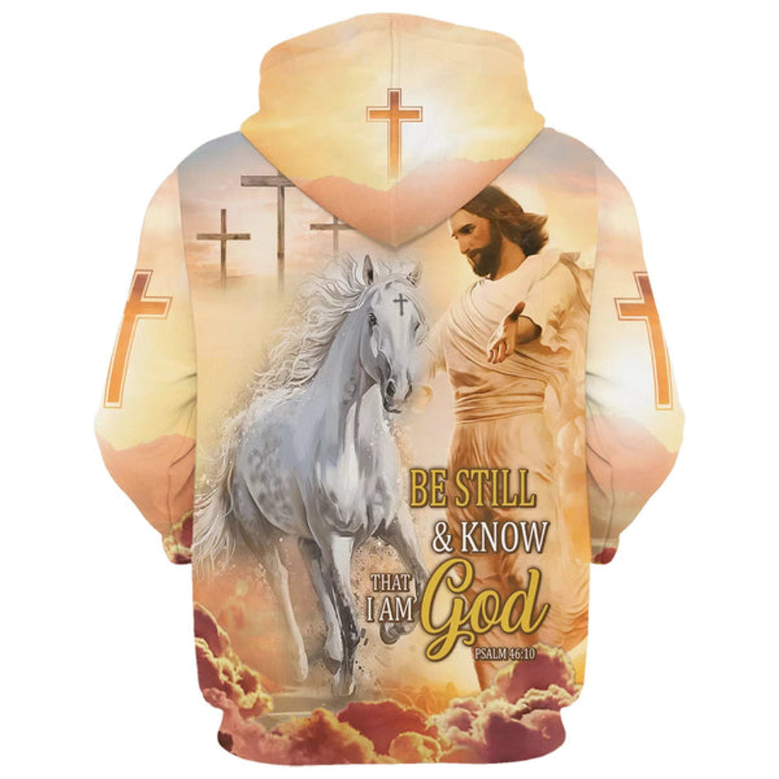 FUNSTUFFPRINT 3D Be Still And Know That I Am God Hoodie Jesus And White Horse Hoodies Jesus Hoodie Men & Women Christian 3D Hoodie and Zip Hoodie