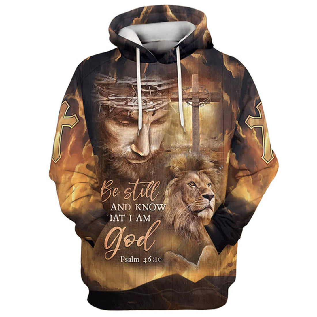 FUNSTUFFPRINT Be Still And Know That I Am God Hoodie The Face Of Jesus, Lion And Cross 3D Hoodie and Zip Hoodie