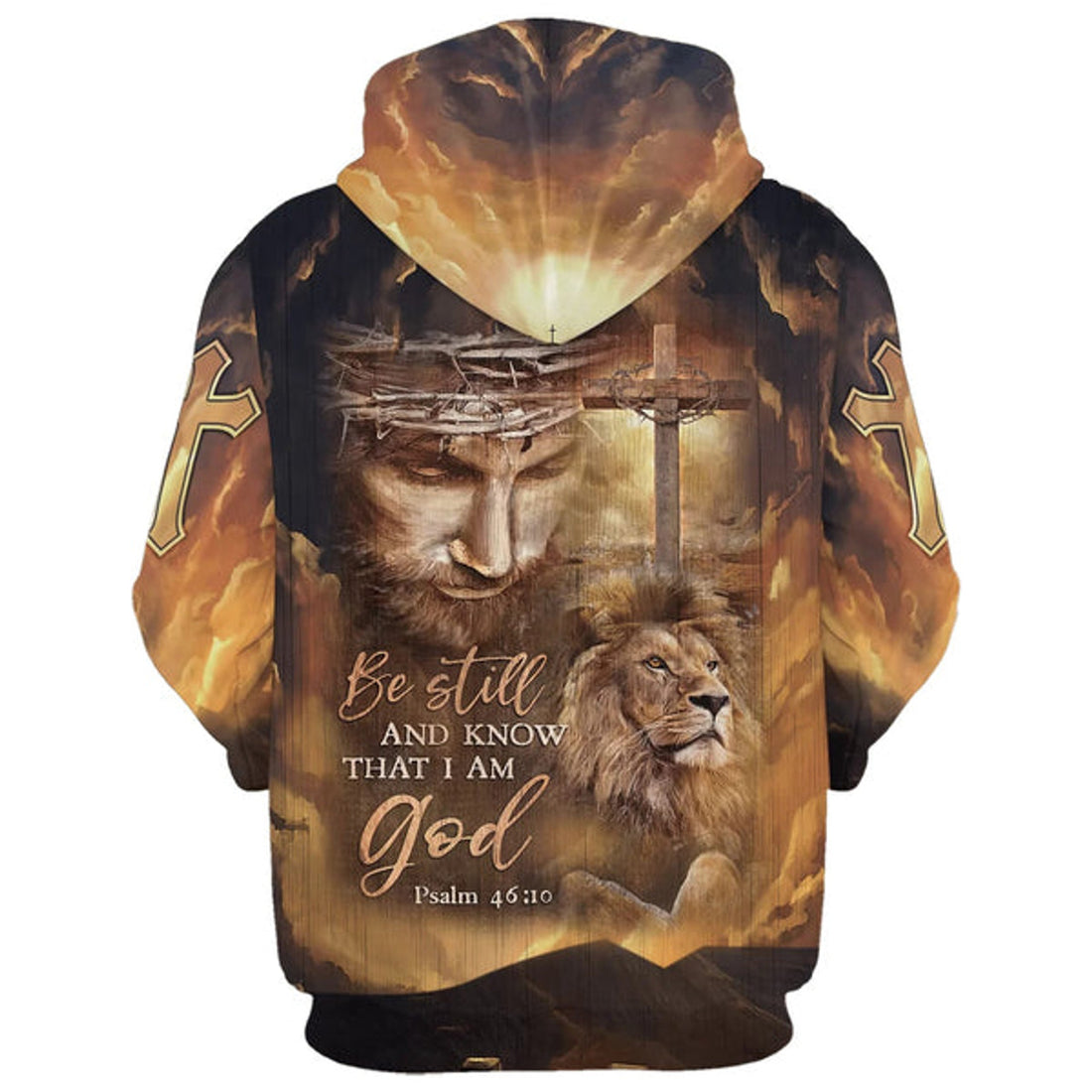 FUNSTUFFPRINT Be Still And Know That I Am God Hoodie The Face Of Jesus, Lion And Cross 3D Hoodie and Zip Hoodie