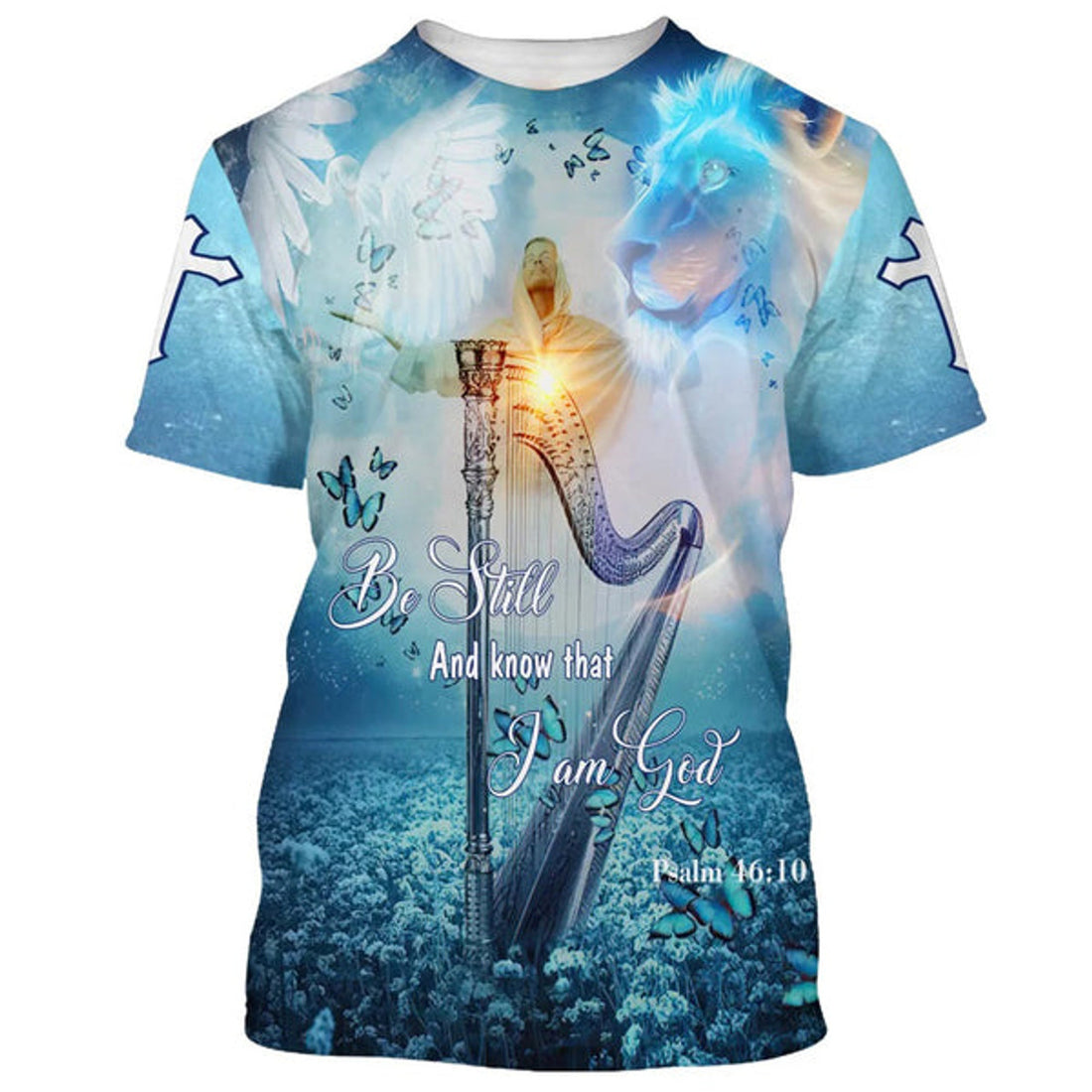 FUNSTUFFPRINT Be Still And Know That I Am God Butterfly Christian 3D T-shirt