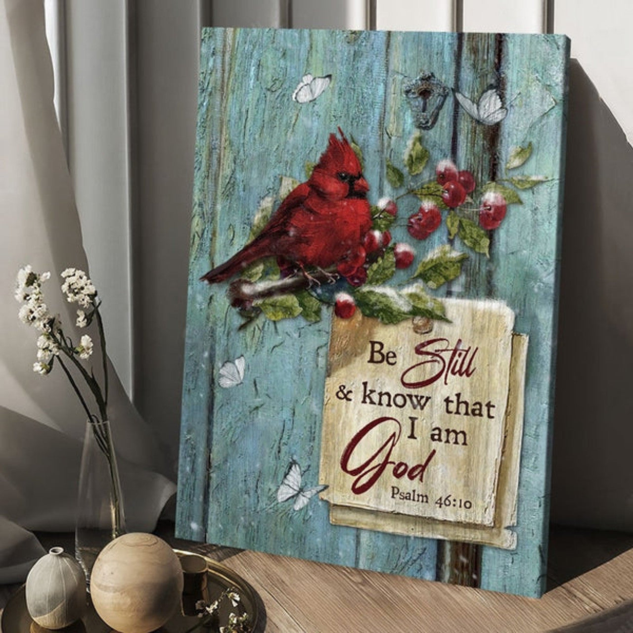 Be Still And Know That I Am God Canvas - Cardinal Red Cranberry Canvas Posters - Christian Wall Posters - Religious Wall Decor