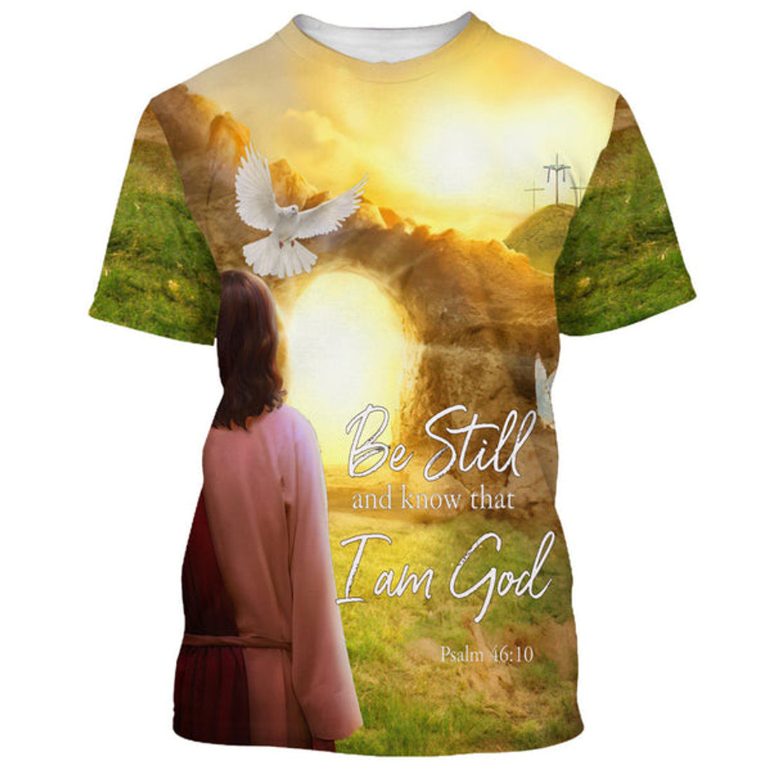 FUNSTUFFPRINT Be Still And Know That I Am God Holy Spirit Christian 3D T-shirt