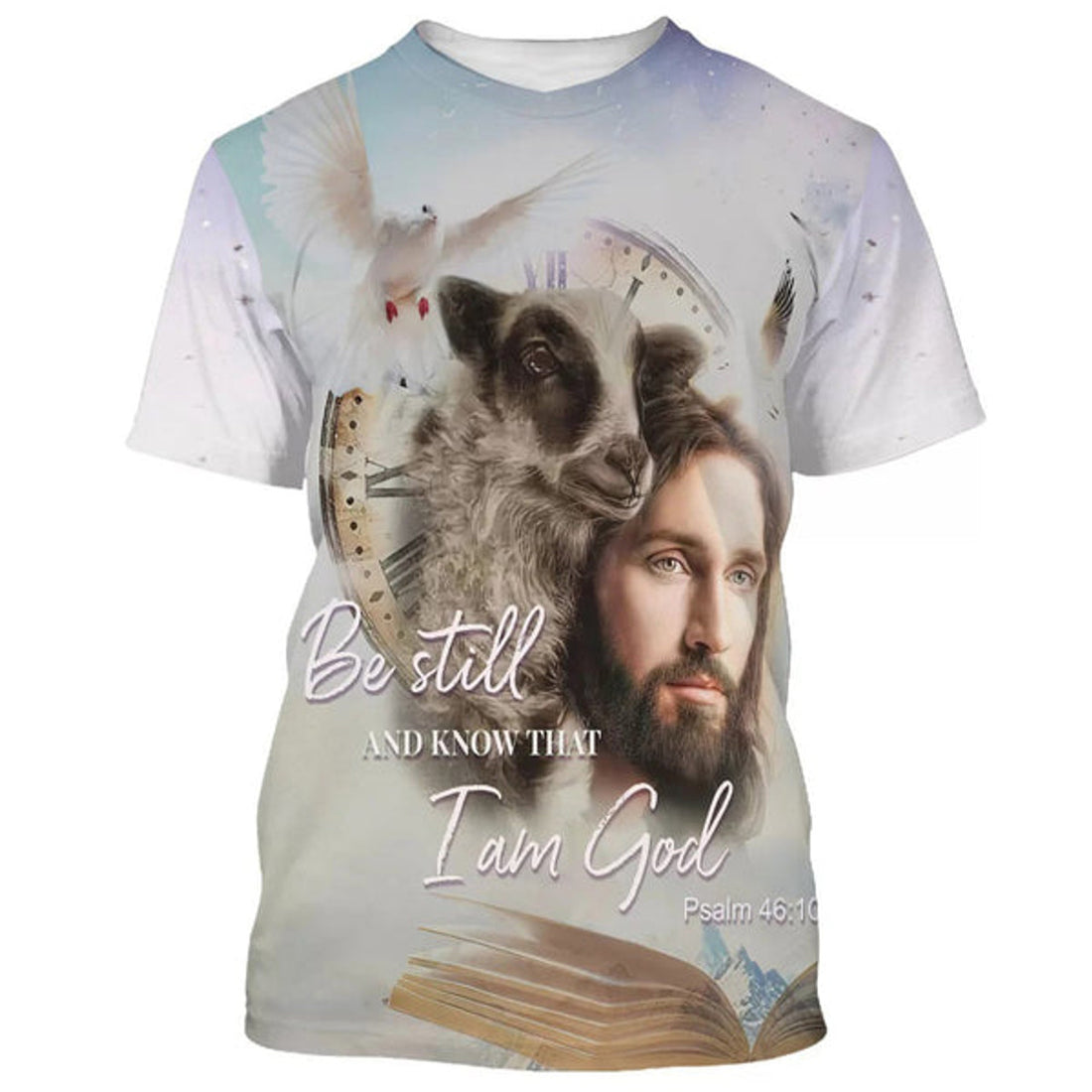 FUNSTUFFPRINT Be Still And Know That I Am God Jesus And Sheep Christian 3D T-shirt