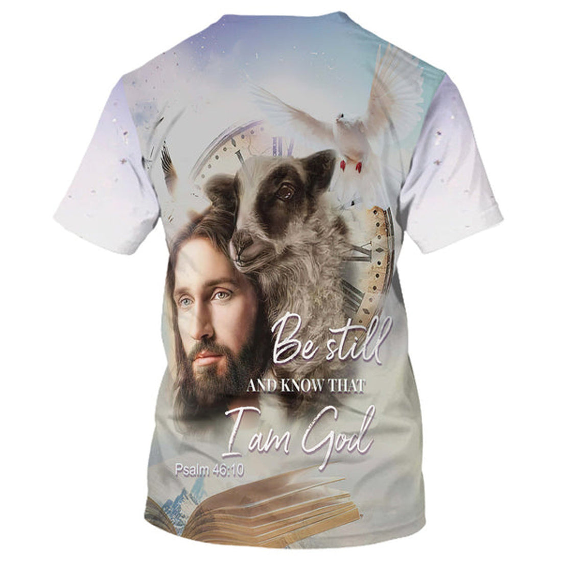FUNSTUFFPRINT Be Still And Know That I Am God Jesus And Sheep Christian 3D T-shirt