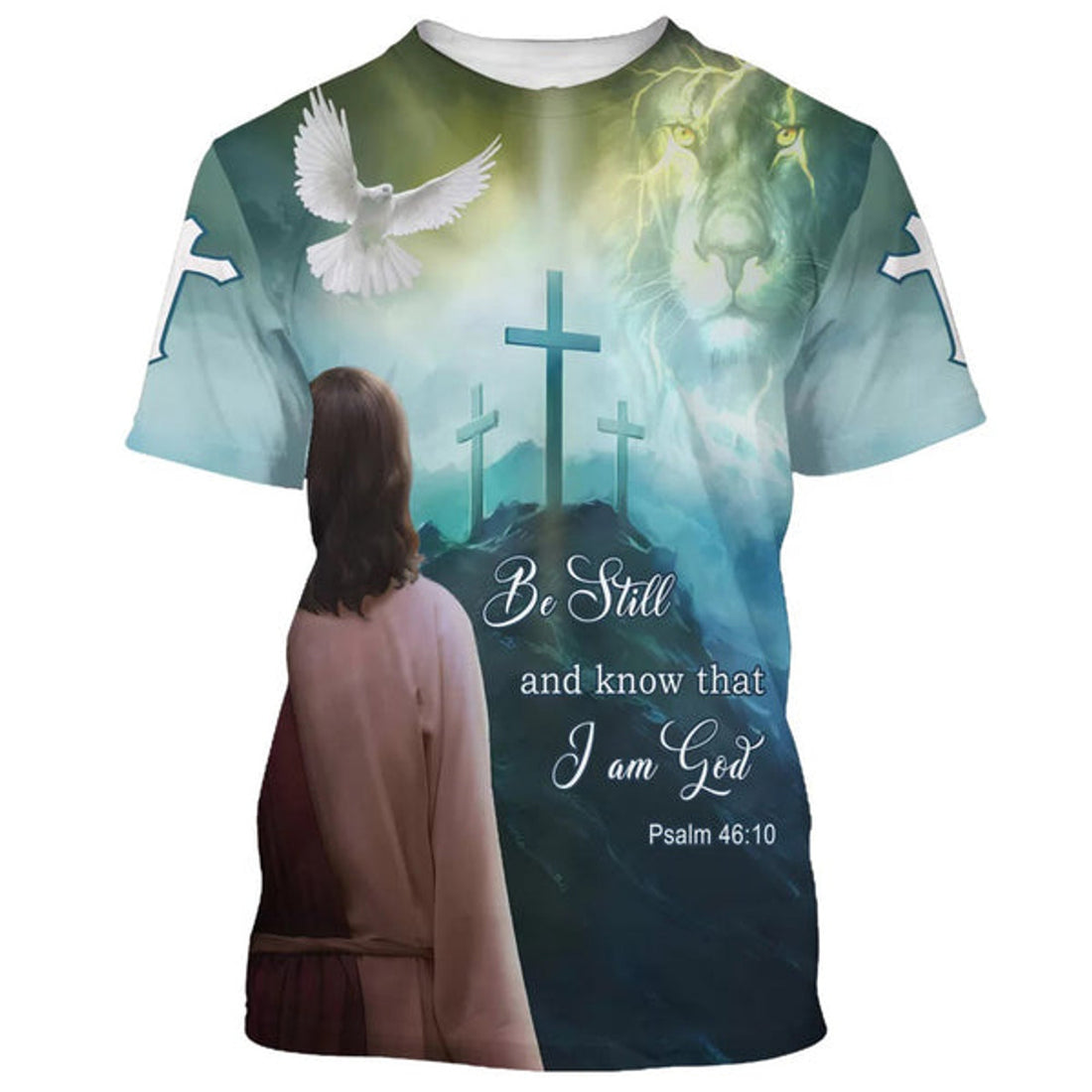 FUNSTUFFPRINT Be Still And Know That I Am God Jesus Dove Christian 3D T-shirt