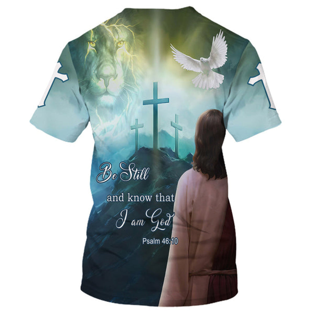 FUNSTUFFPRINT Be Still And Know That I Am God Jesus Dove Christian 3D T-shirt