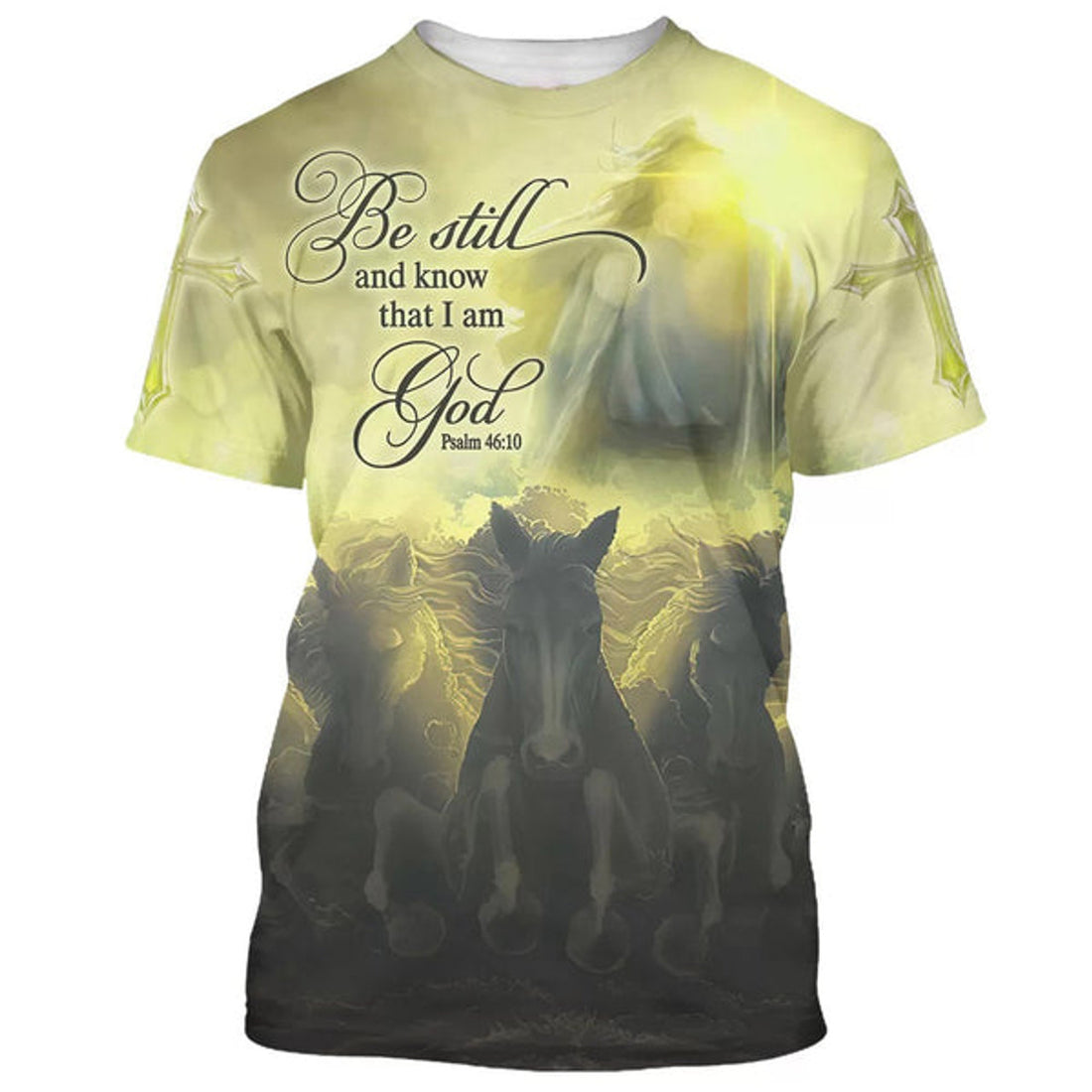 FUNSTUFFPRINT Be Still And Know That I Am God Jesus Horse Christian 3D T-shirt