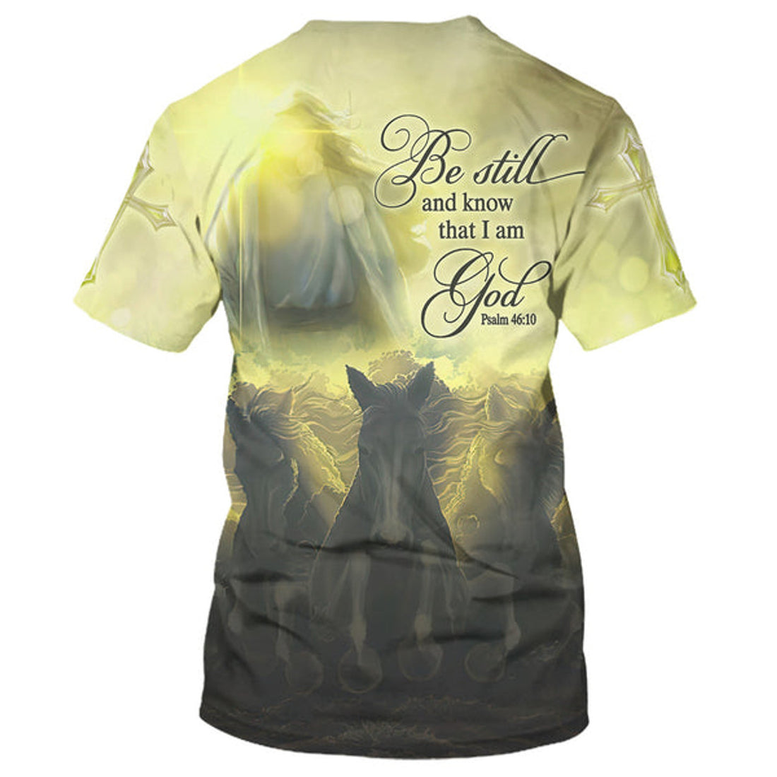 FUNSTUFFPRINT Be Still And Know That I Am God Jesus Horse Christian 3D T-shirt