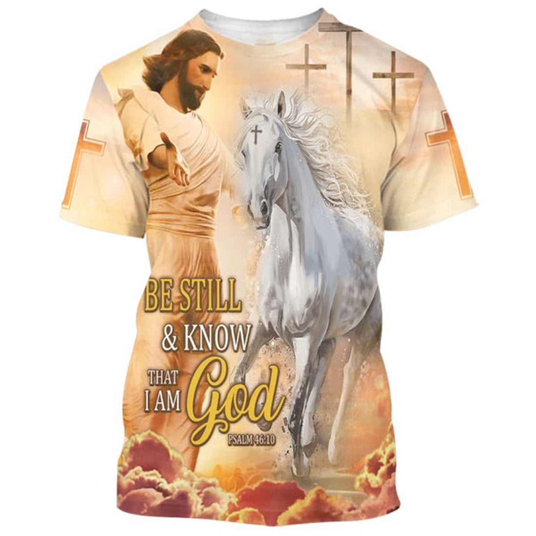 FUNSTUFFPRINT Be Still And Know That I Am God Jesus Horse 3d Shirts - Christian T-Shirts For Men And Women
 3D T-shirt