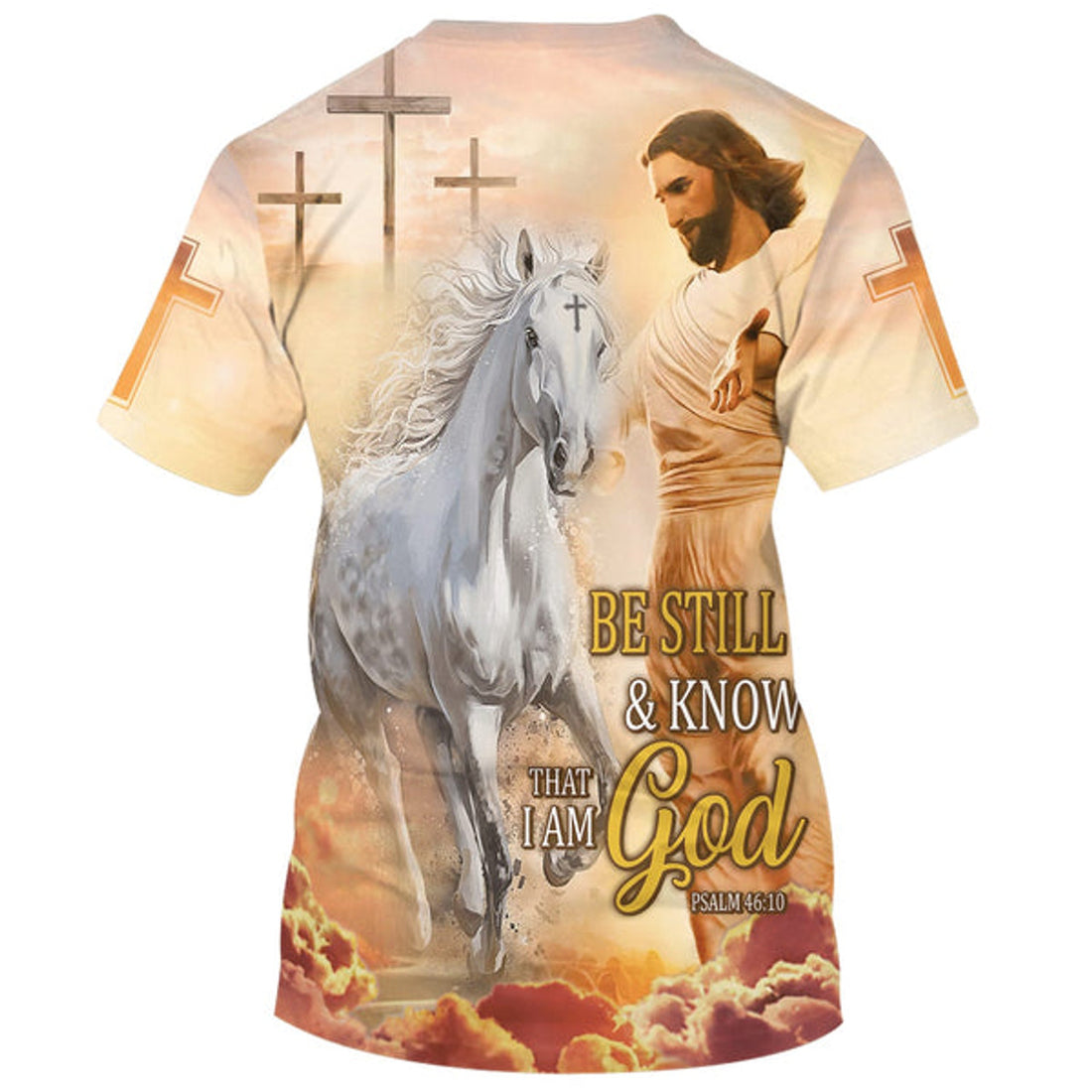 FUNSTUFFPRINT Be Still And Know That I Am God Jesus Horse 3d Shirts - Christian T-Shirts For Men And Women
 3D T-shirt