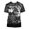 FUNSTUFFPRINT Be Still And Know That I Am God Jesus Lion Christian 3D T-shirt