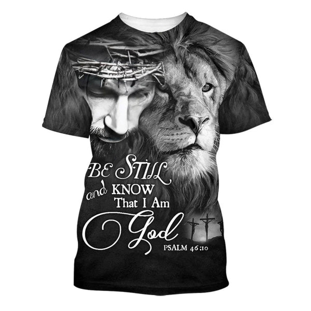 FUNSTUFFPRINT Be Still And Know That I Am God Jesus Lion Christian 3D T-shirt