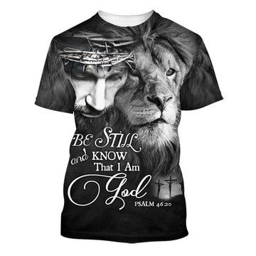 FUNSTUFFPRINT Be Still And Know That I Am God Jesus Lion Christian 3D T-shirt