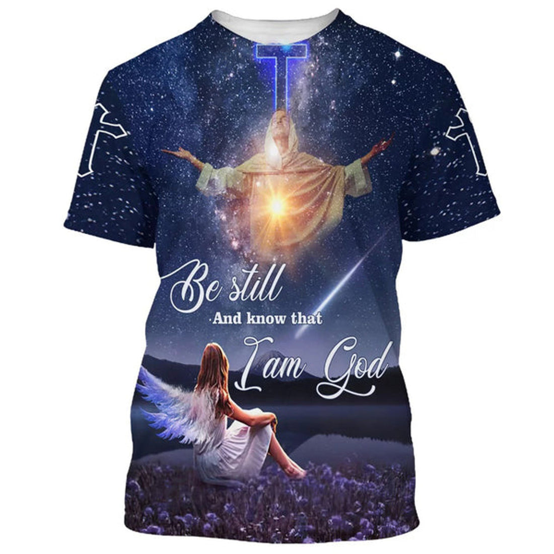 FUNSTUFFPRINT Be Still And Know That I Am God Jesus With Angels Girl 3D T-Shirts - Christian Shirts For Men&Women 3D T-shirt