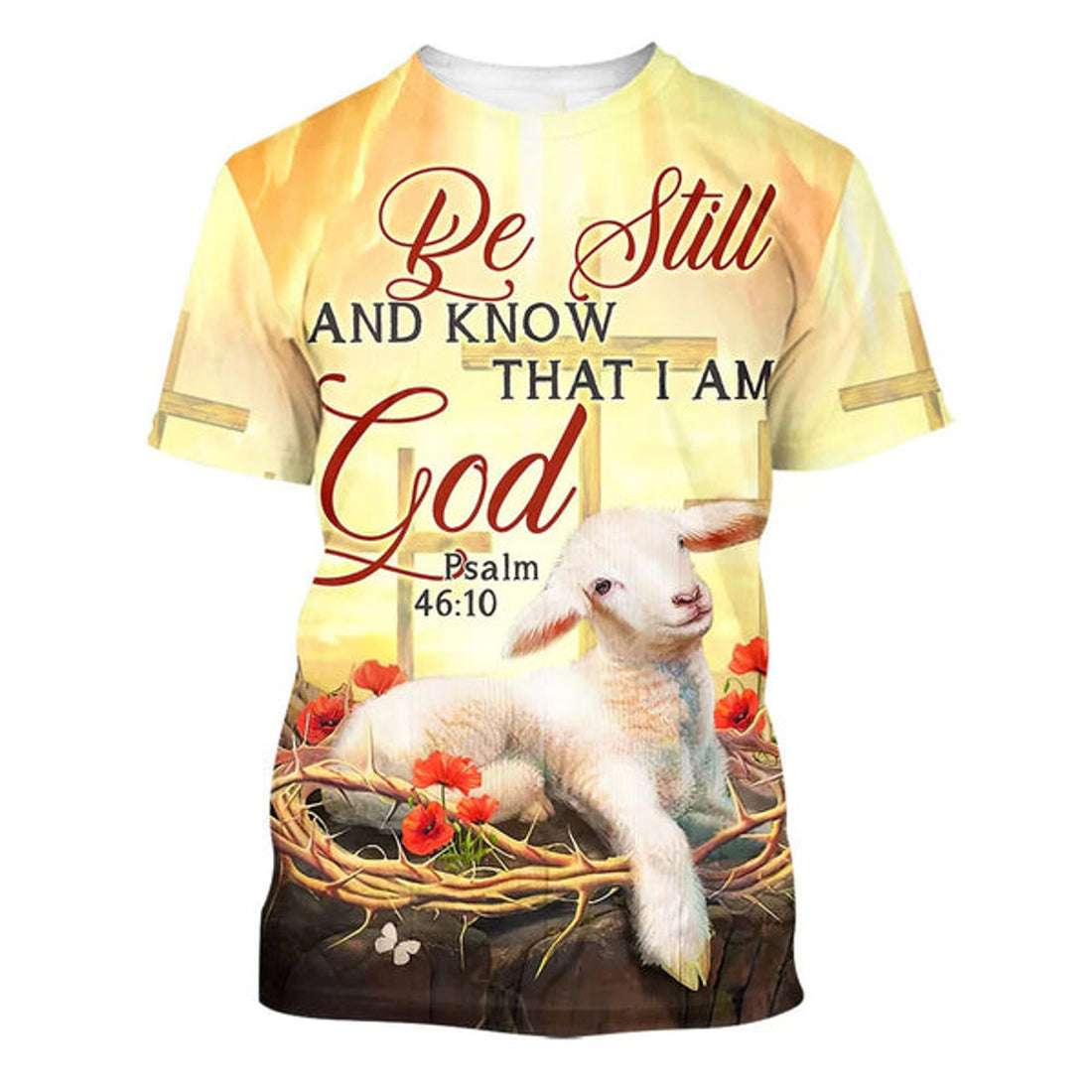 FUNSTUFFPRINT Be Still And Know That I Am God Sheep Christian 3D T-shirt