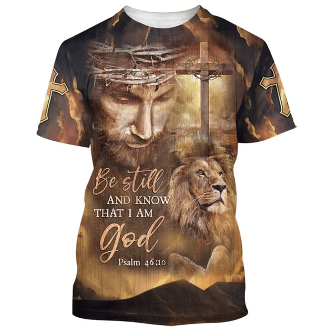 FUNSTUFFPRINT Be Still And Know That I Am God Shirts - Jesus And The Lion 3d Shirts - Christian T-Shirts For Men And Women
 3D T-shirt
