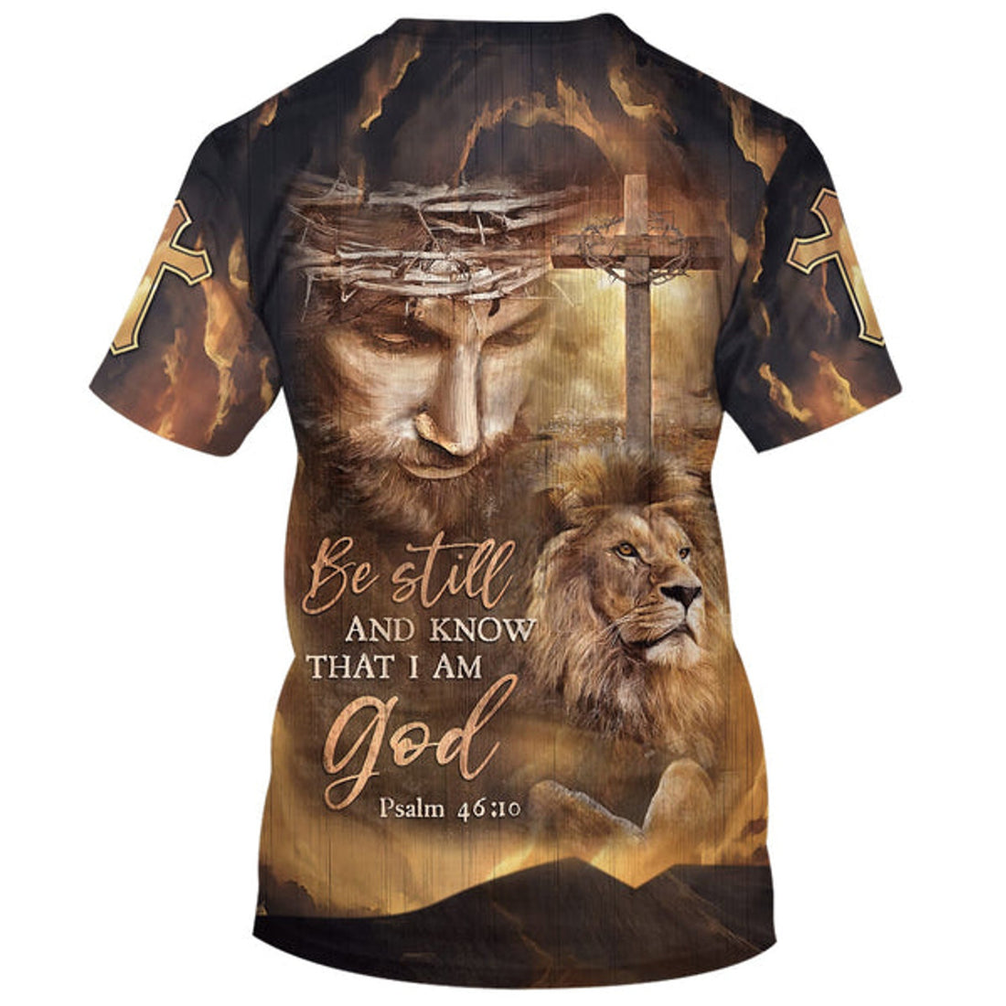 FUNSTUFFPRINT Be Still And Know That I Am God Shirts - Jesus And The Lion 3d Shirts - Christian T-Shirts For Men And Women
 3D T-shirt