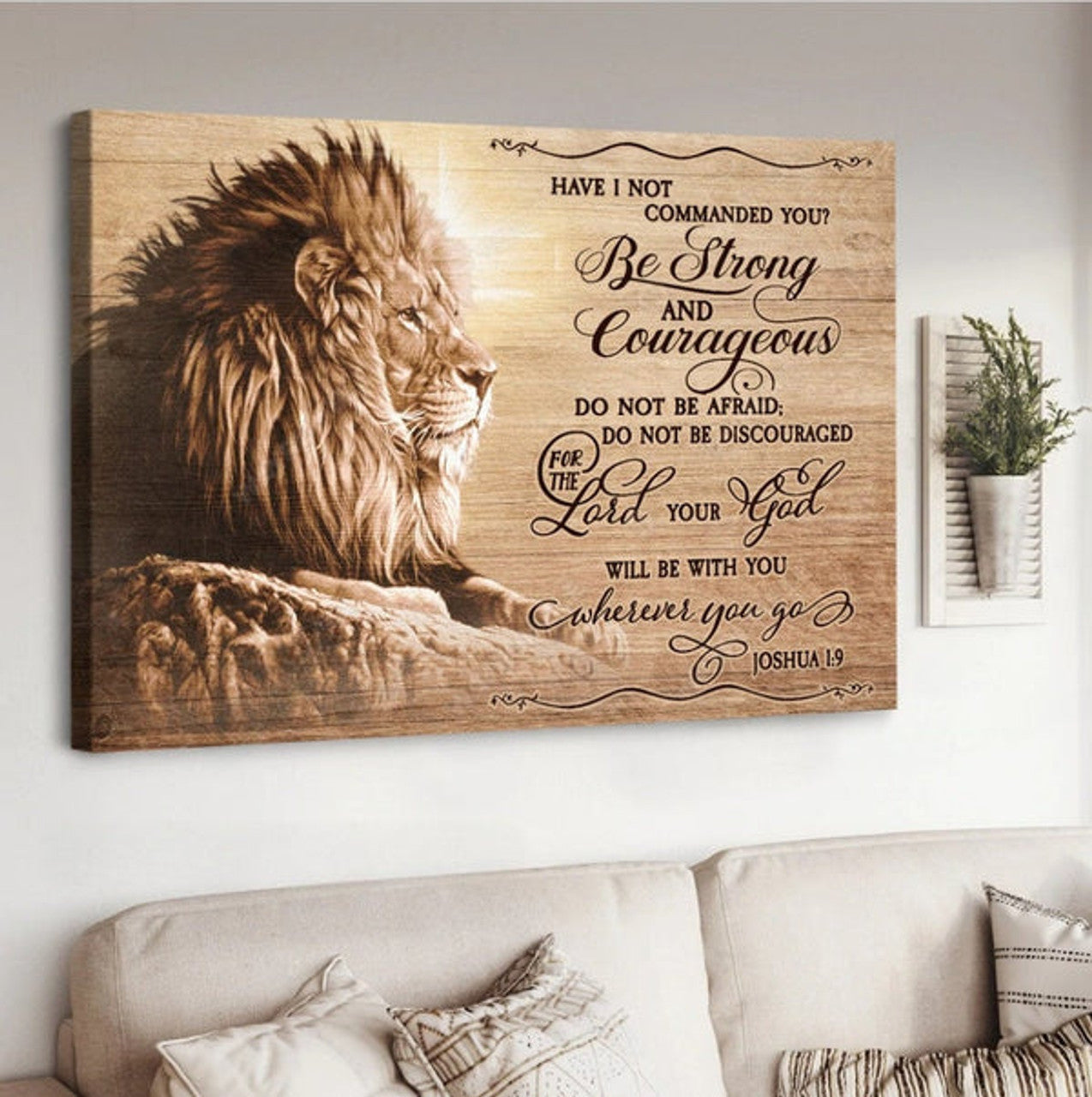 Be Strong And Courageous Do Not Be Afraid Lion Of Judah Canvas Wall Art - Christian Poster - Religious Wall Decor