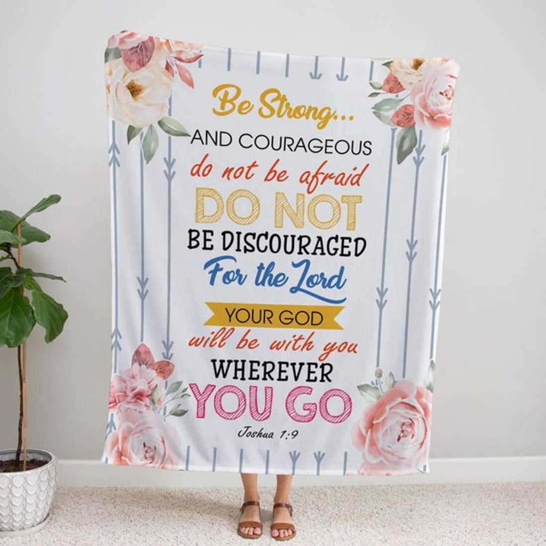 FUNSTUFFPRINT Be Strong And Courageous Joshua 19 Fleece Blanket - Christian Blanket - Bible Verse Blanket