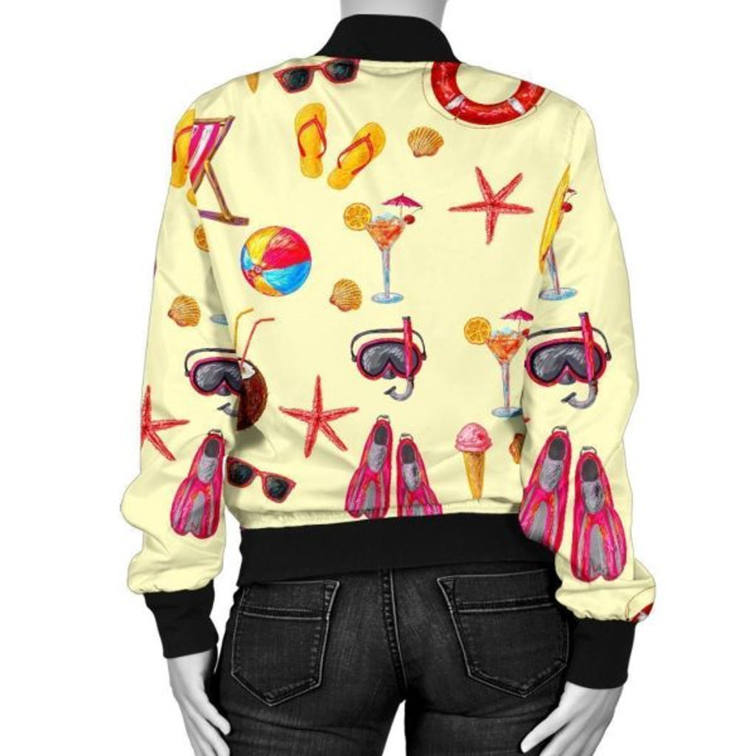 FUNSTUFFPRINT Beach Pattern Print Women Casual 3D Bomber Jacket