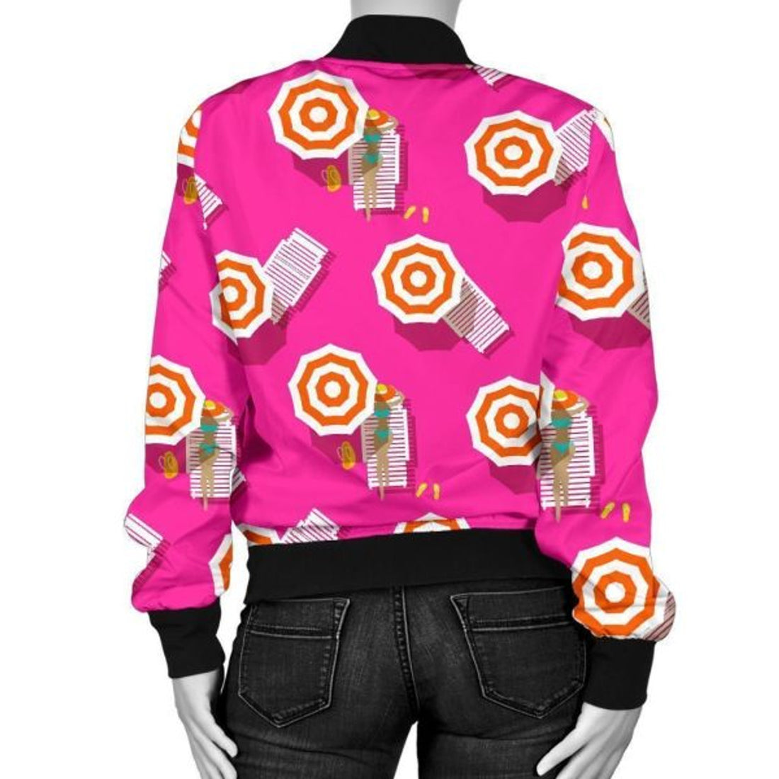 FUNSTUFFPRINT Beach Pink Pattern Print Women Casual 3D Bomber Jacket