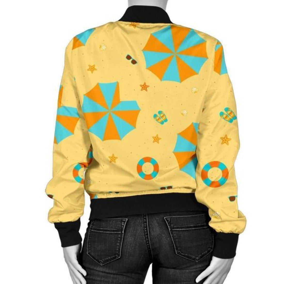 FUNSTUFFPRINT Beach Print Pattern Women Casual 3D Bomber Jacket