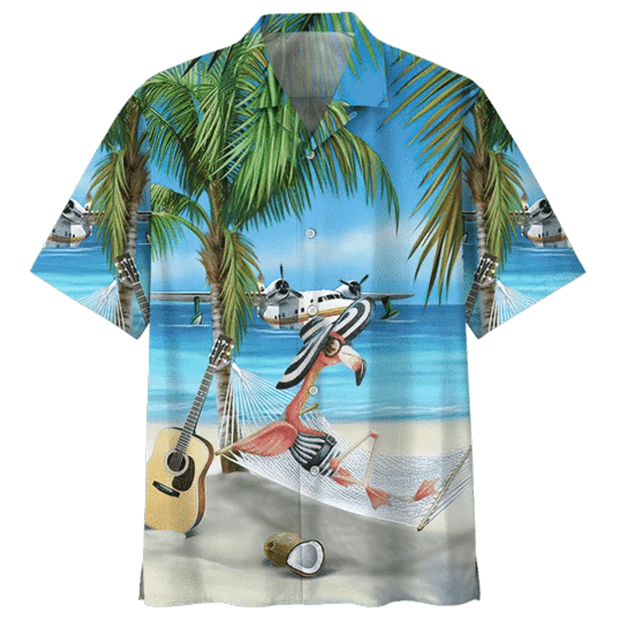 Beach And Flamingo Ornamental Design Hawaiian Shirt