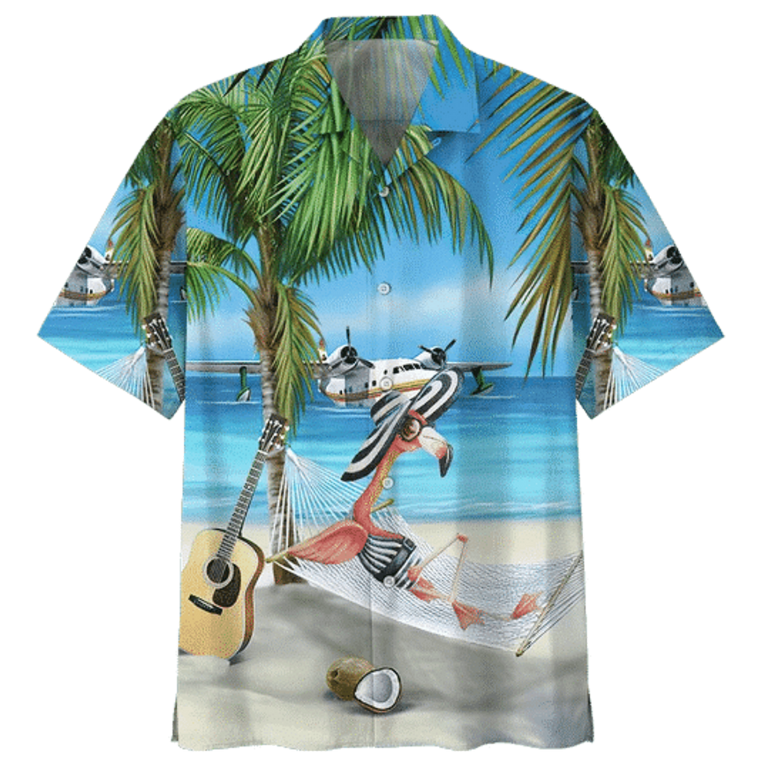 Beach And Flamingo Ornamental Design Hawaiian Shirt