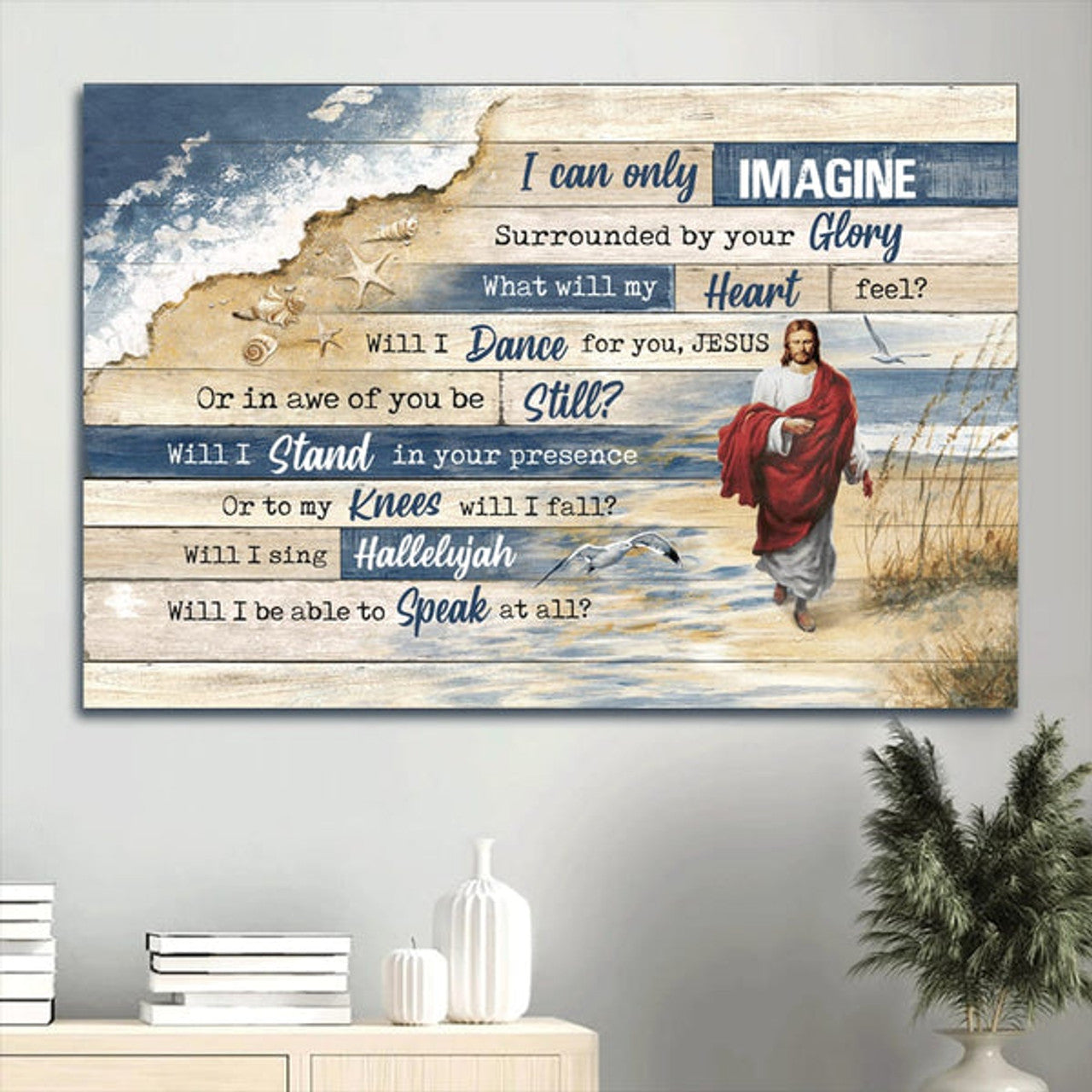 Beach Painting Jesus Painting Walking With Jesus Jesus Walks On Beach Canvas I Can Only Imagine Canvas Wall Art - Christian Wall Decor