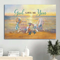 Beach Painting Wooden Chair Couple Sea Turtle Canvas God Gave Me You Canvas Wall Art - Christian Wall Decor