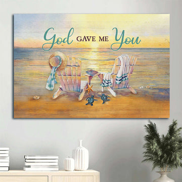 Beach Painting Wooden Chair Couple Sea Turtle Canvas God Gave Me You Canvas Wall Art - Christian Wall Decor