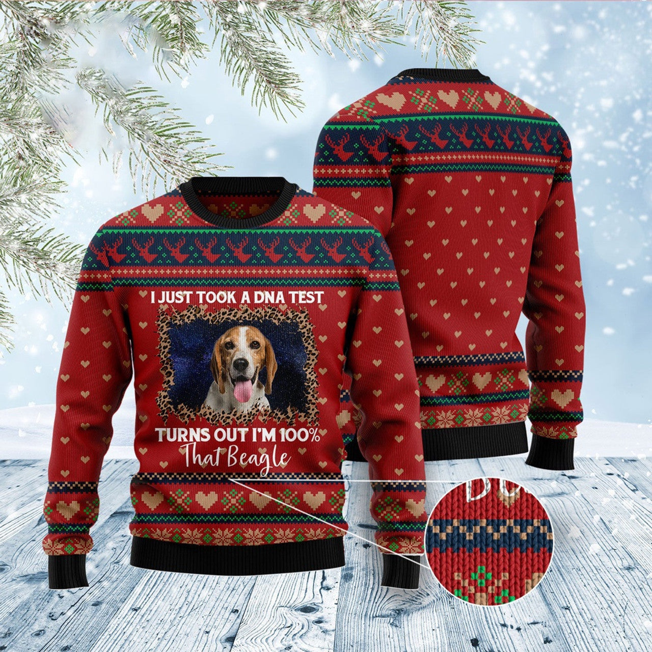 FUNSTUFFPRINT Beagle Dna Ugly Christmas Sweater, Christmas Sweater, Ugly Sweater, Funny Xmas Sweaters Ugly Sweater
