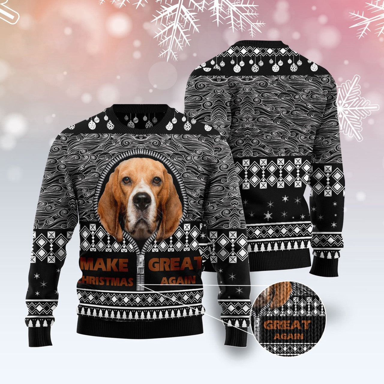 FUNSTUFFPRINT Beagle Make Christmas Great Again Ugly Christmas Sweater, Dog Ugly Christmas Sweater, Ugly Dog Sweaters Ugly Sweater