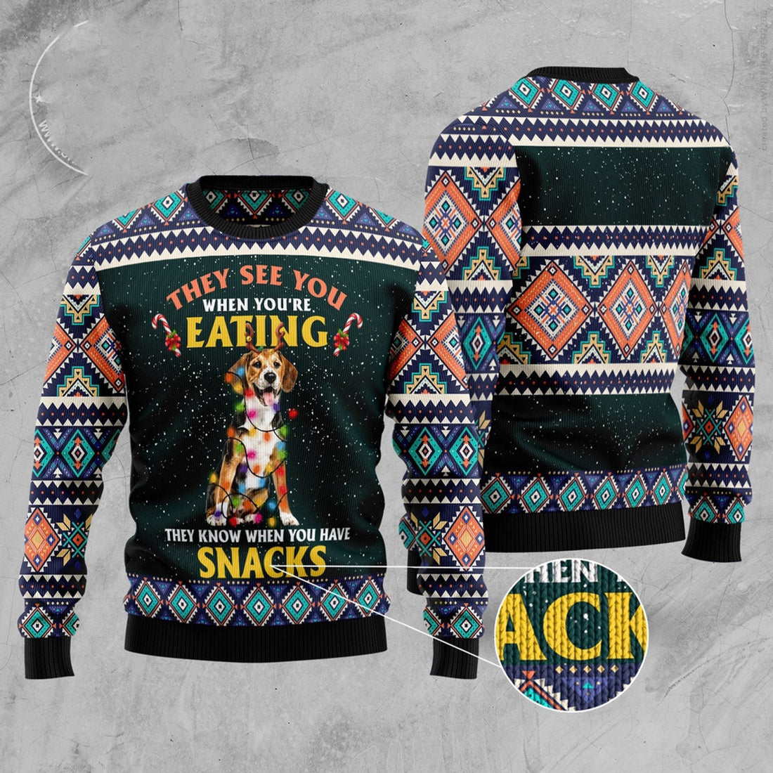 FUNSTUFFPRINT Beagle Snack Ugly Christmas Sweater, Christmas Sweater, Ugly Sweater, Funny Xmas Sweaters Ugly Sweater