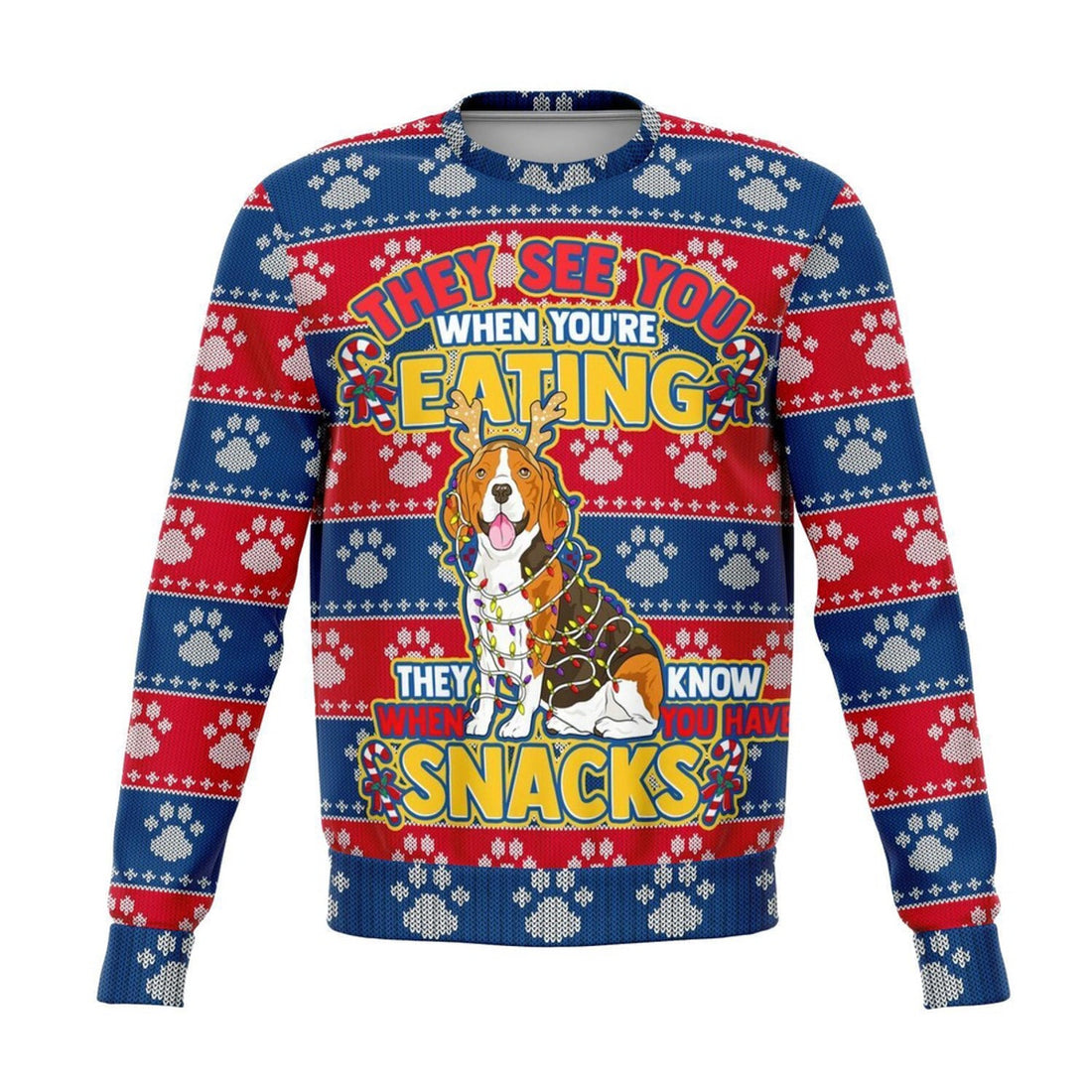 FUNSTUFFPRINT Beagle They Know When You Have Snacks Christmas Ugly Sweater, Christmas Sweater, Ugly Sweater, Funny Xmas Sweaters Ugly Sweater