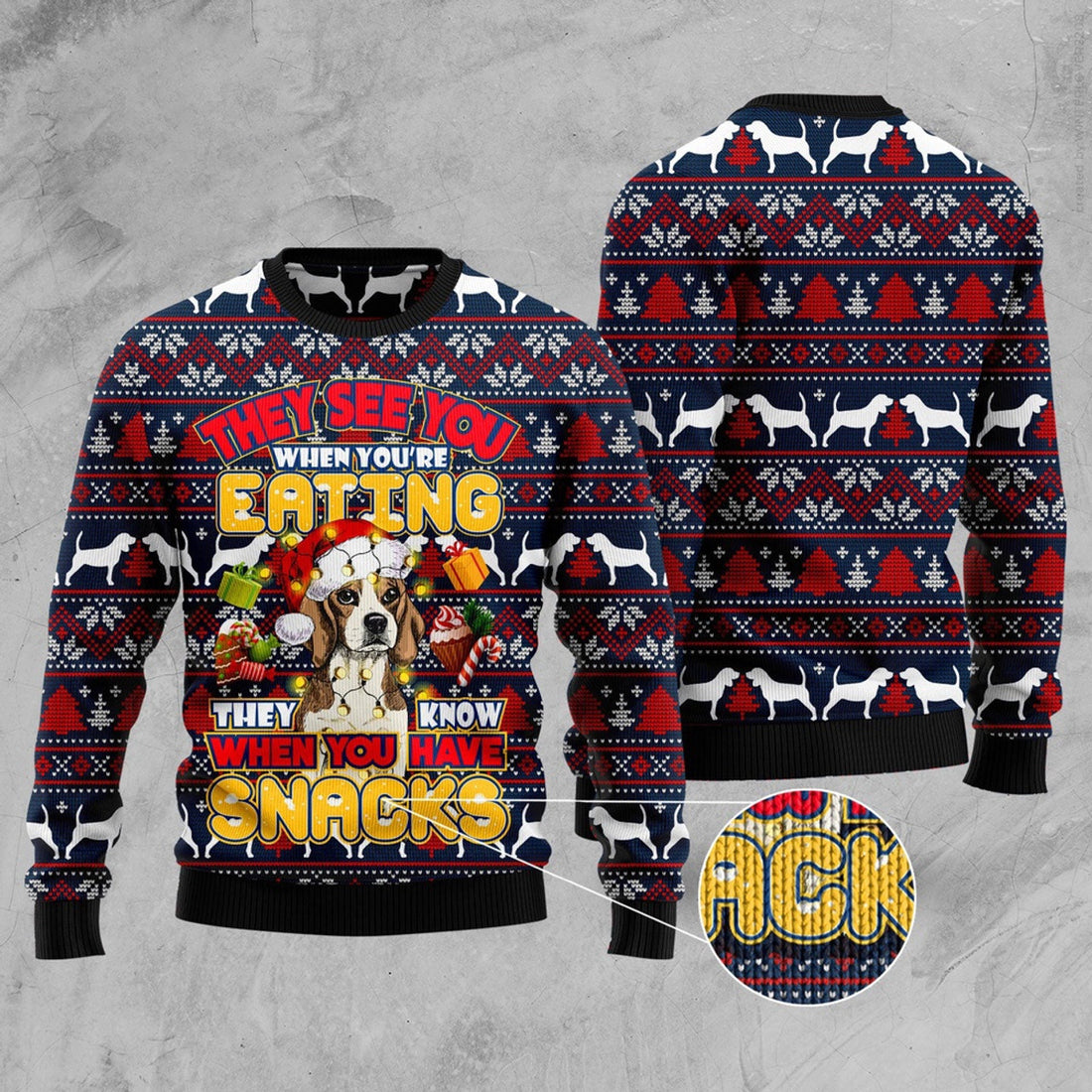 FUNSTUFFPRINT Beagle They Know When You Have Snacks Ugly Christmas Sweater, Christmas Sweater, Ugly Sweater, Funny Xmas Sweaters Ugly Sweater