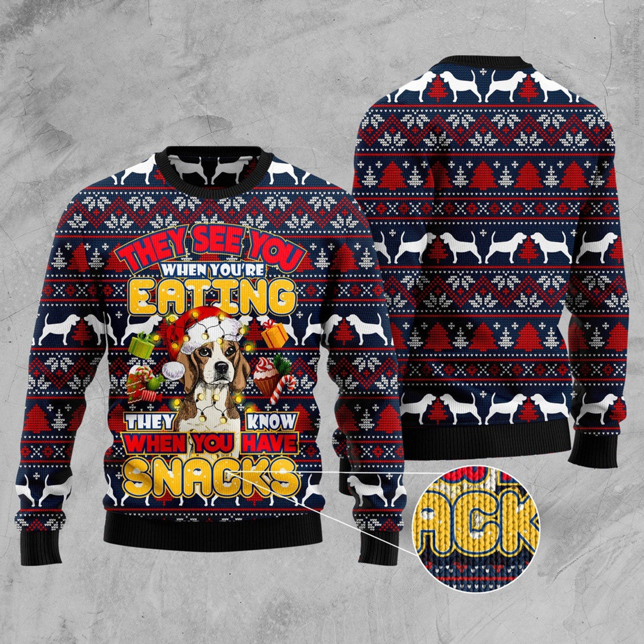 FUNSTUFFPRINT Beagle They Know When You Have Snacks Ugly Christmas Sweater, Christmas Sweater, Ugly Sweater, Funny Xmas Sweaters Ugly Sweater