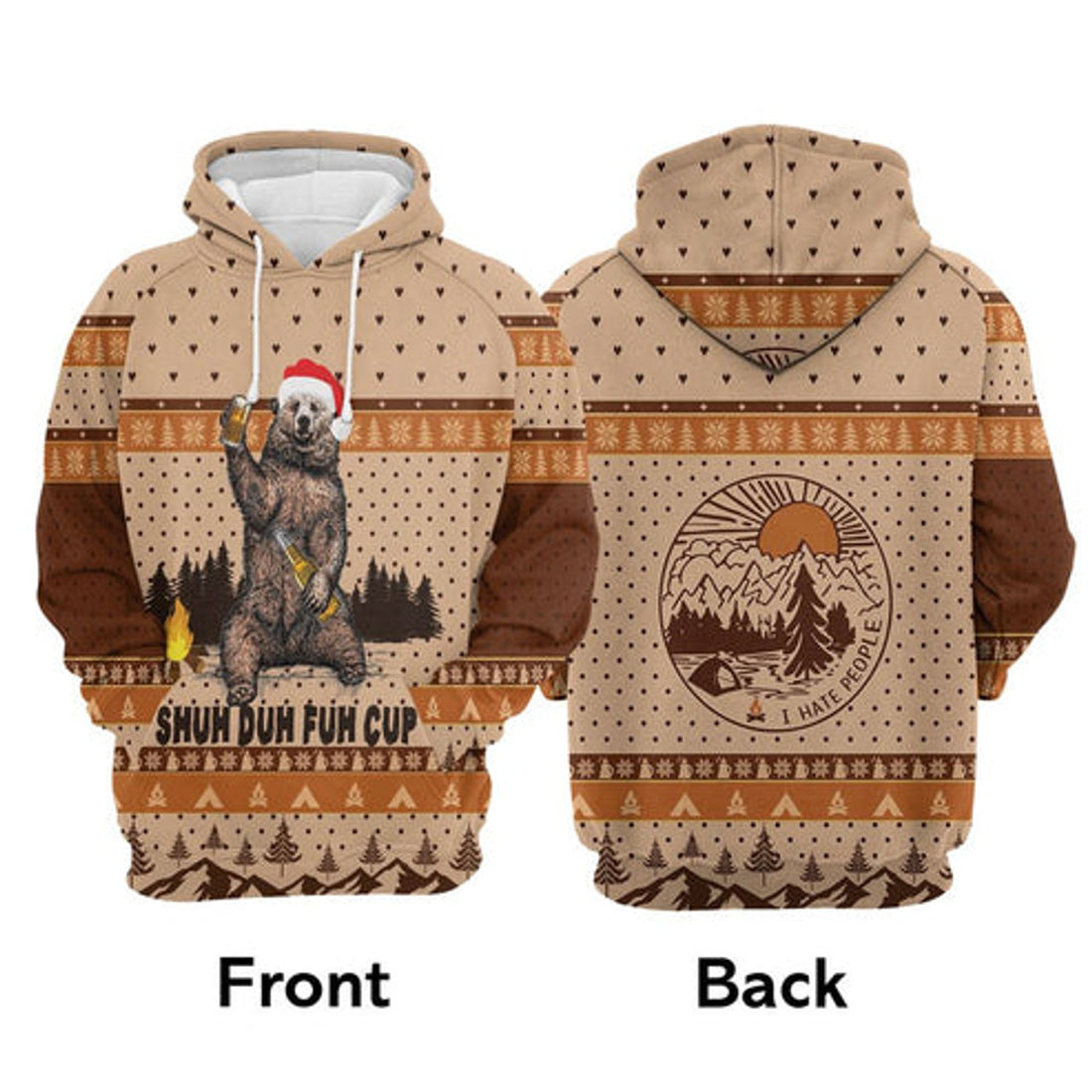 FUNSTUFFPRINT 3D Bear Camping All Over 3D Hoodie and Zip Hoodie